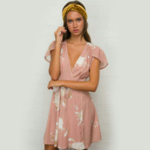 Pink Floral Wrap Dress